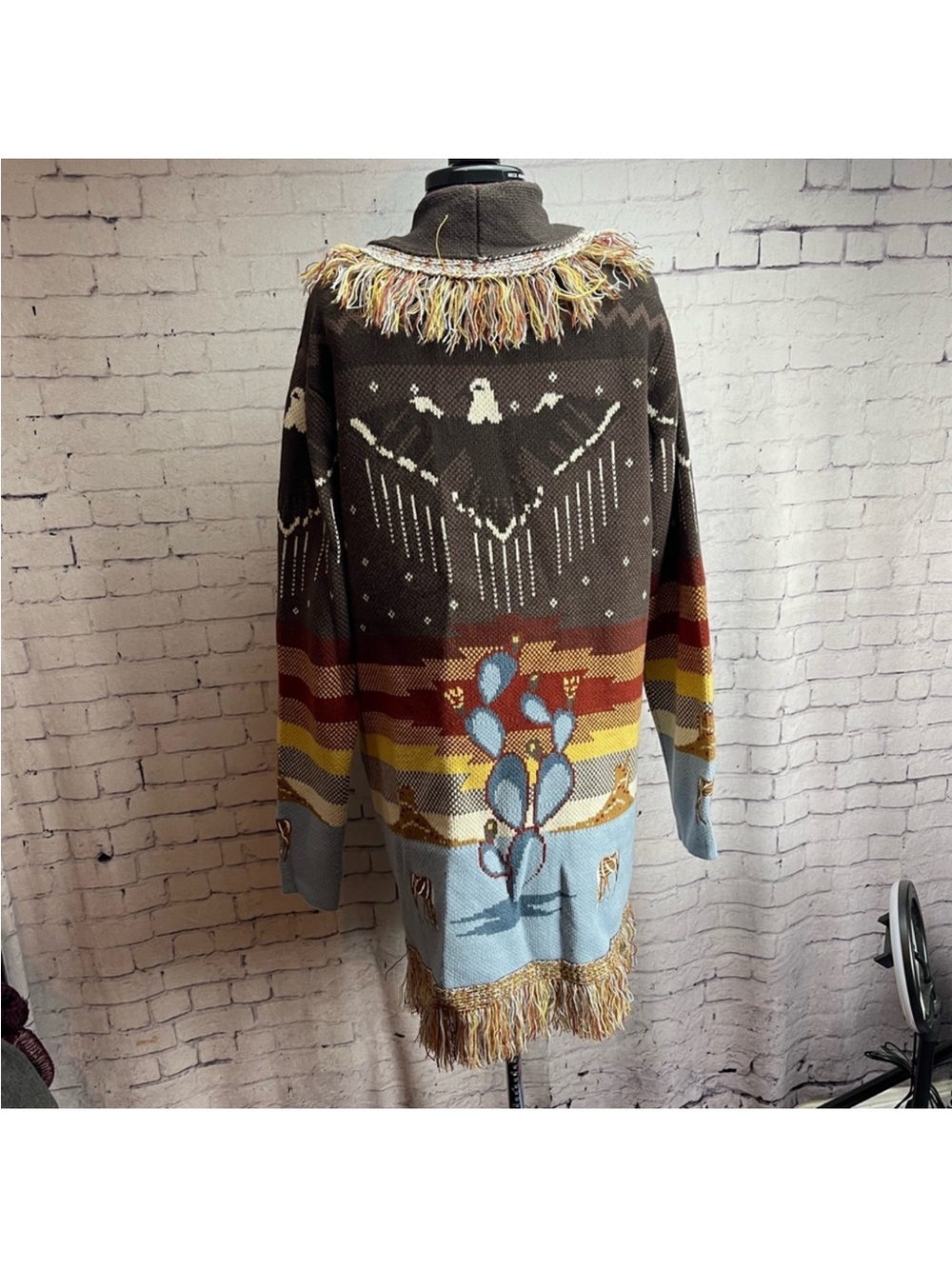 Idyllwind Brown Multi-Color Desert Nights Fringe Cardigan.